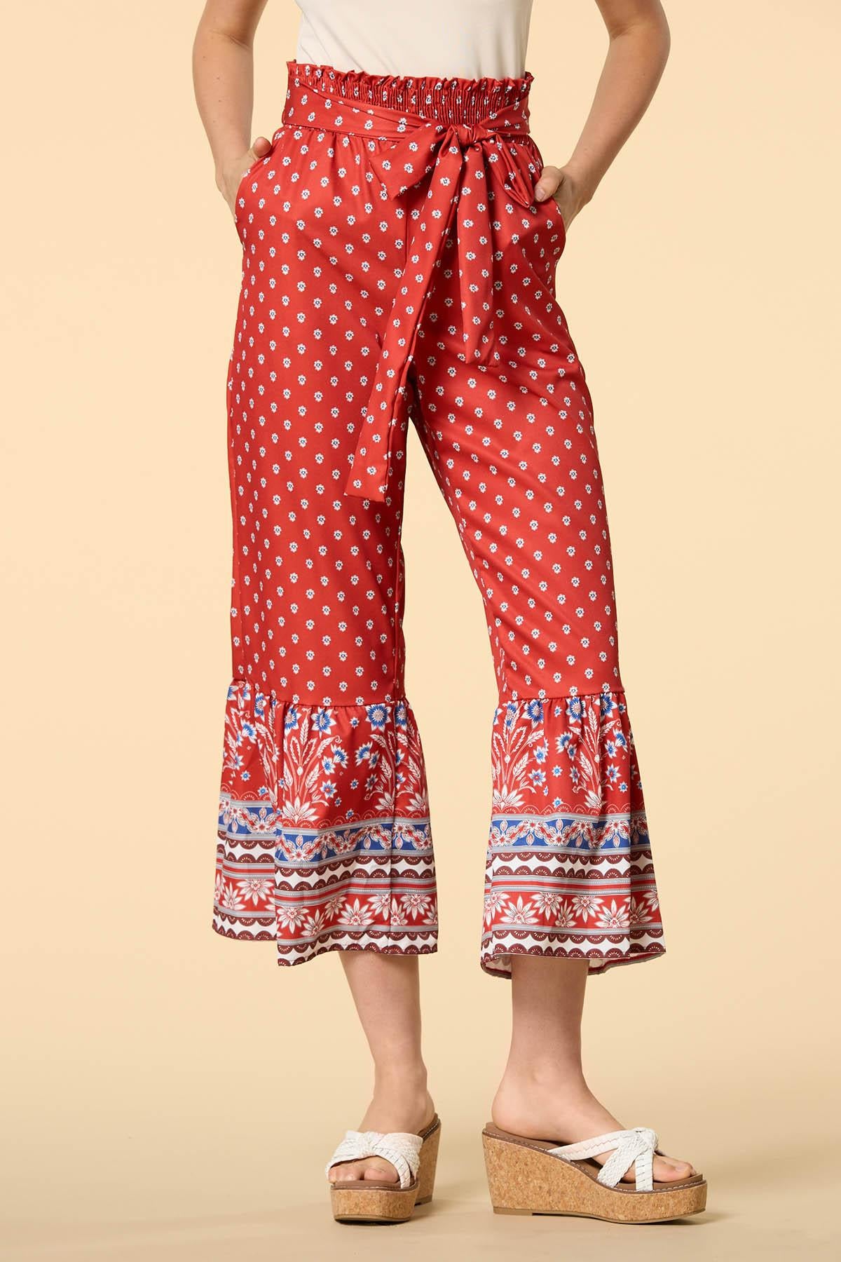 Versona garden gates satin pants RED