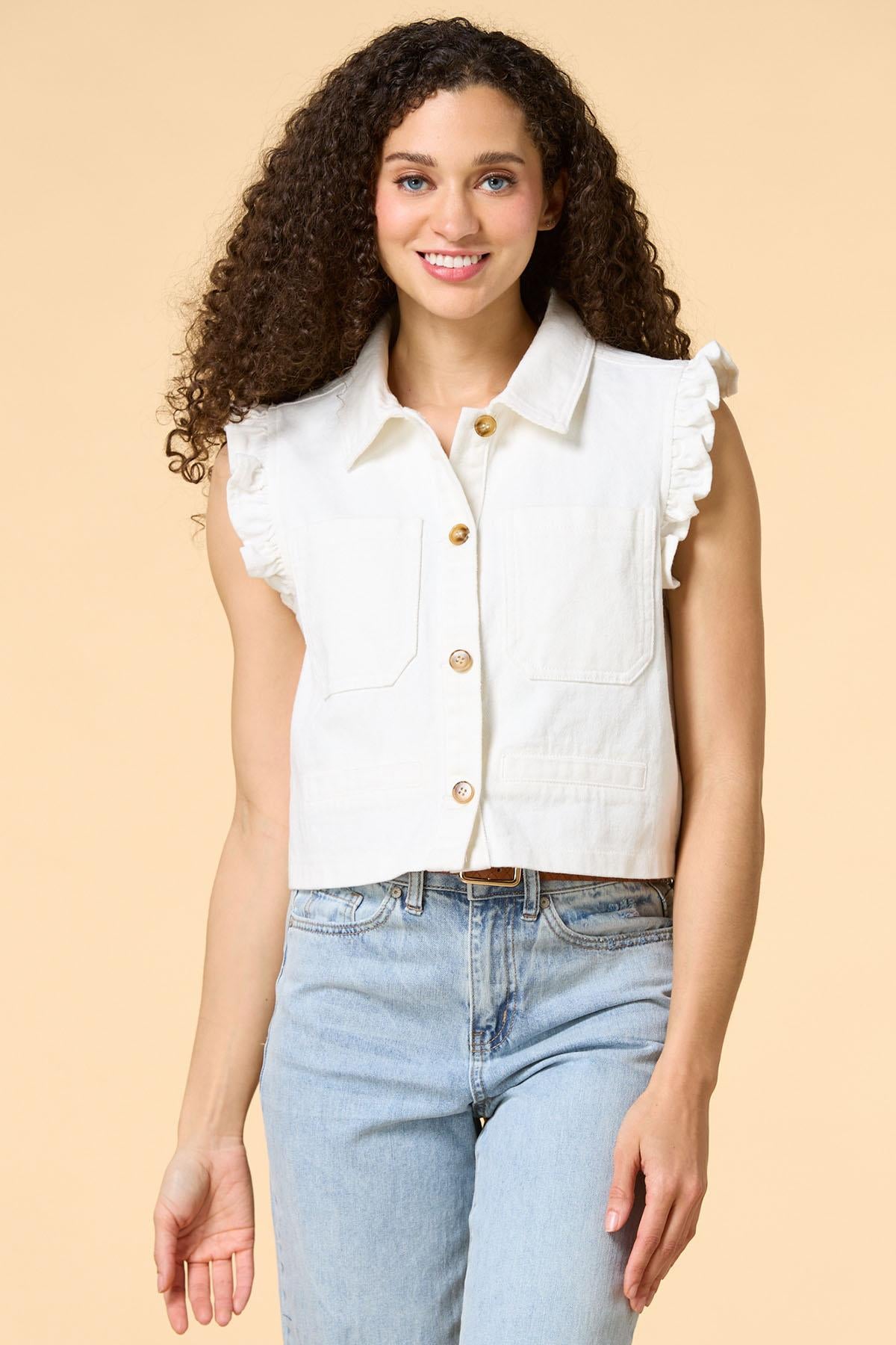 Versona casual plans denim vest WHITE_DENIM