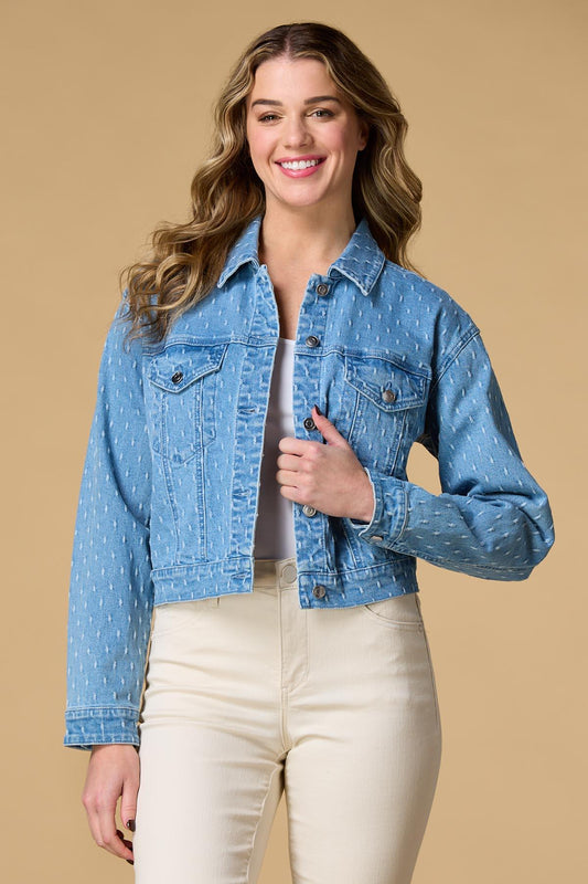 Versona dot check denim jacket LIGHT_WASH_DENIM
