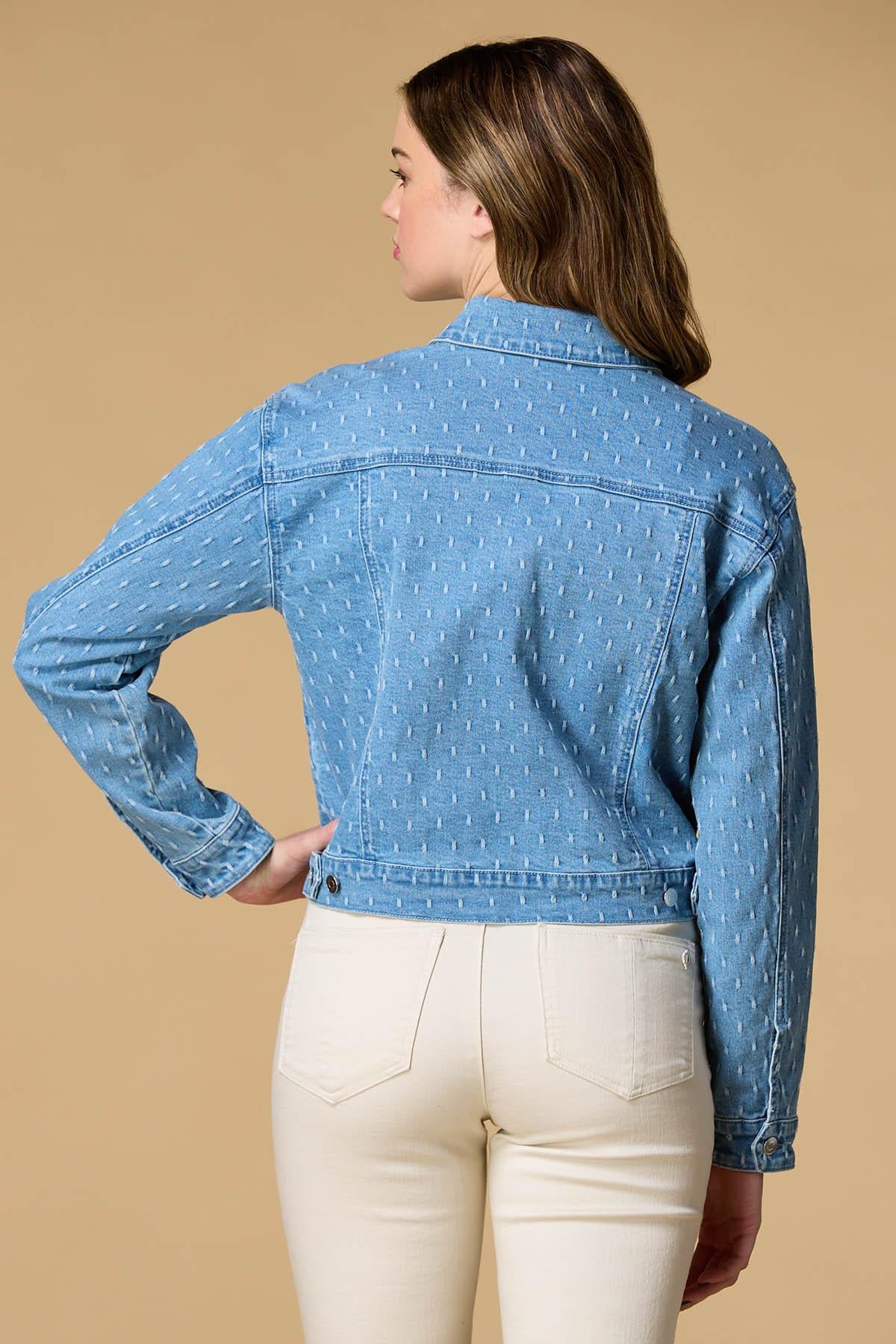 Versona dot check denim jacket LIGHT_WASH_DENIM