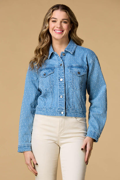 Versona dot check denim jacket LIGHT_WASH_DENIM