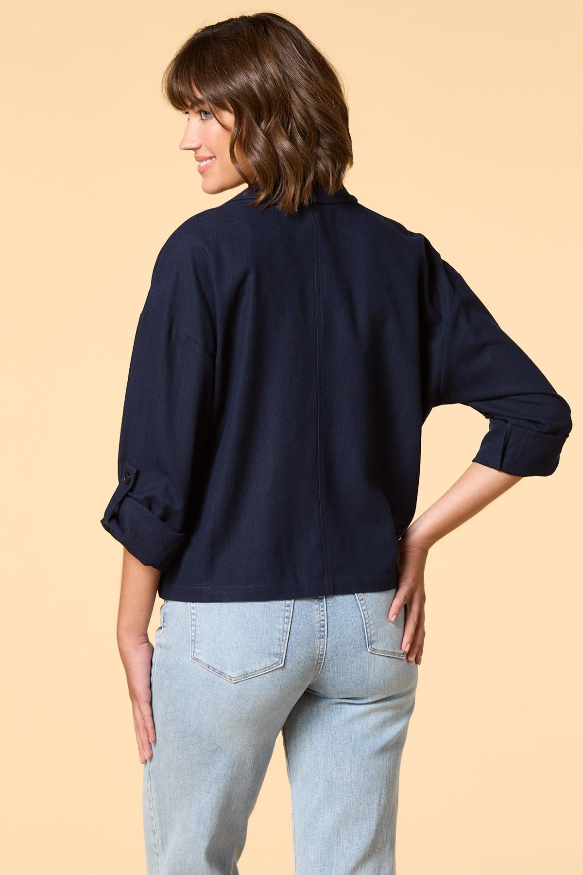 Versona lights on linen jacket NAVY