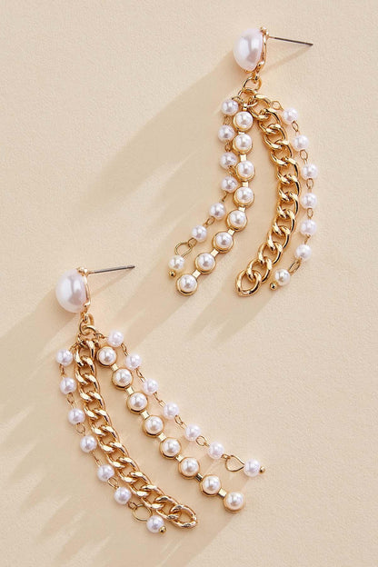 Versona gold pearl chain fringe earrings GOLD