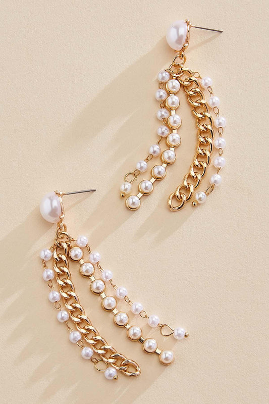 Versona gold pearl chain fringe earrings GOLD