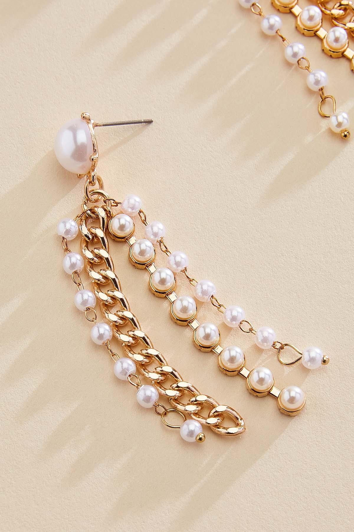 Versona gold pearl chain fringe earrings GOLD