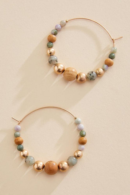 Versona semi- precious wood beaded hoop earrings RESEDA
