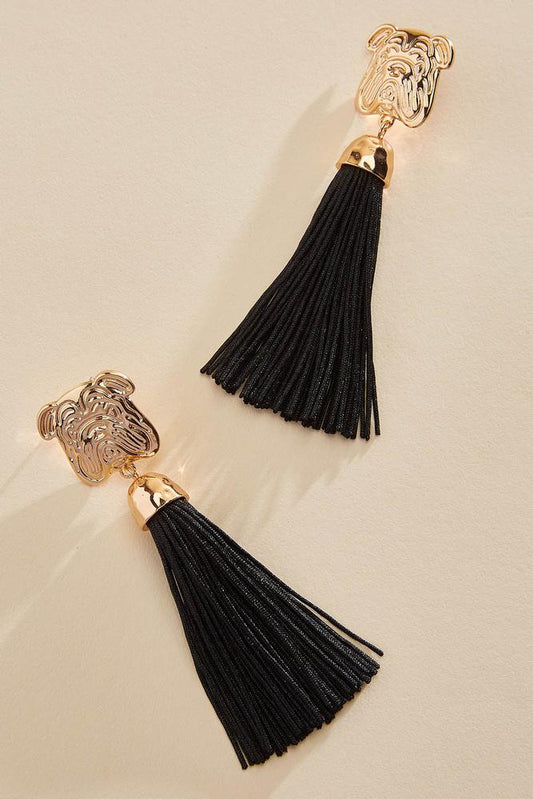 Versona bulldog icon tassel earrings IDEAL_BLACK