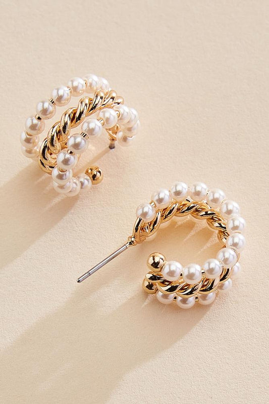 Versona twisted gold pearl huggie hoop earrings GOLD