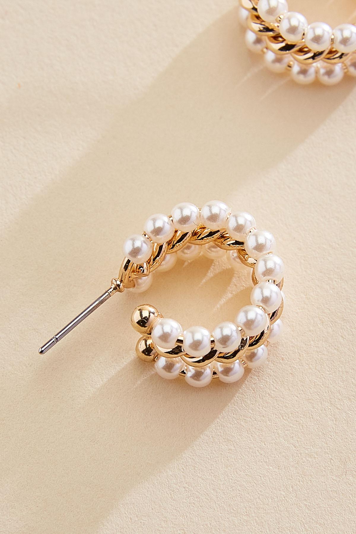 Versona twisted gold pearl huggie hoop earrings GOLD