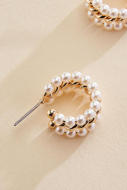 Versona twisted gold pearl huggie hoop earrings GOLD