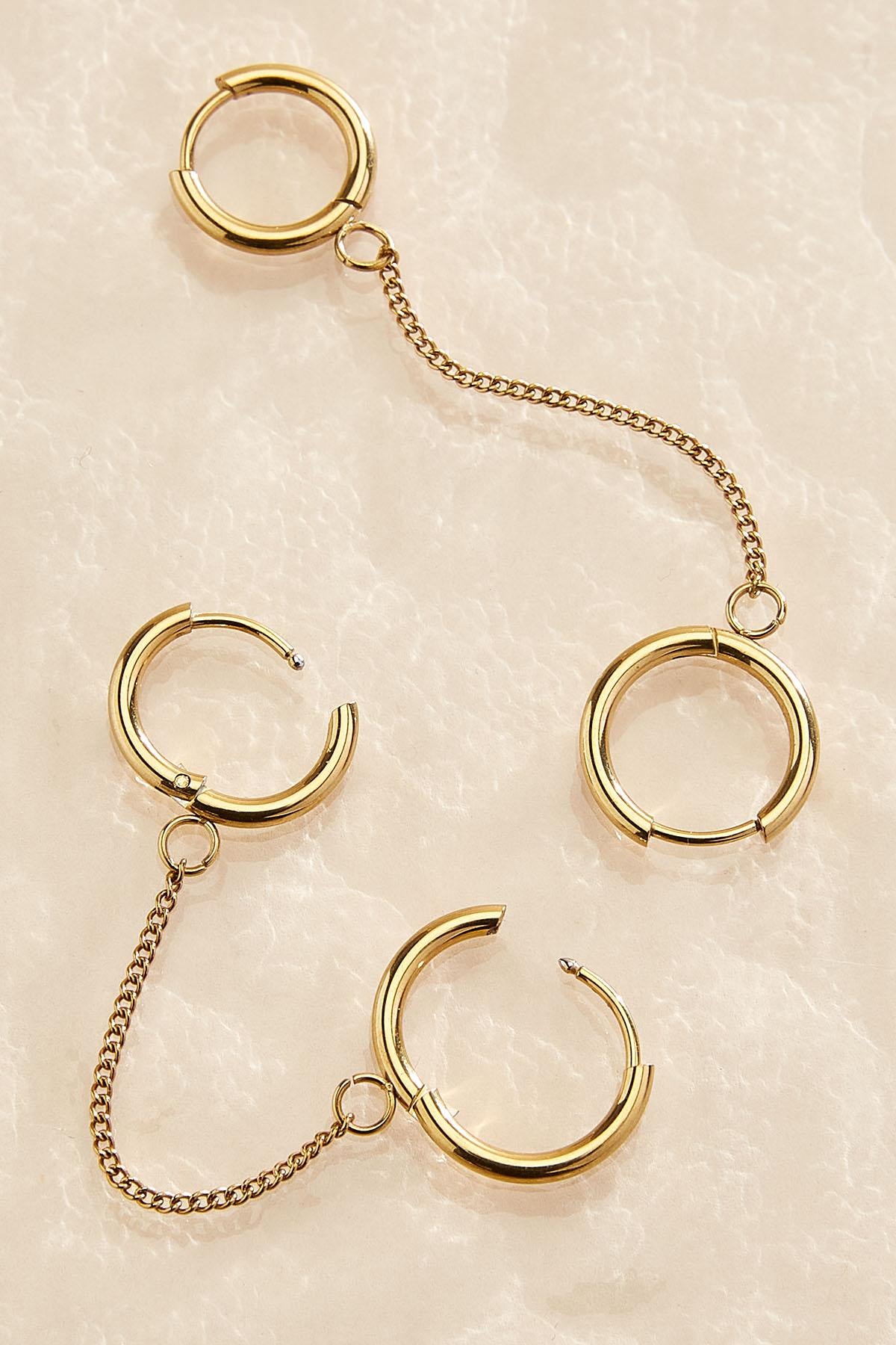 Versona waterproof double hoop chain earrings GOLD