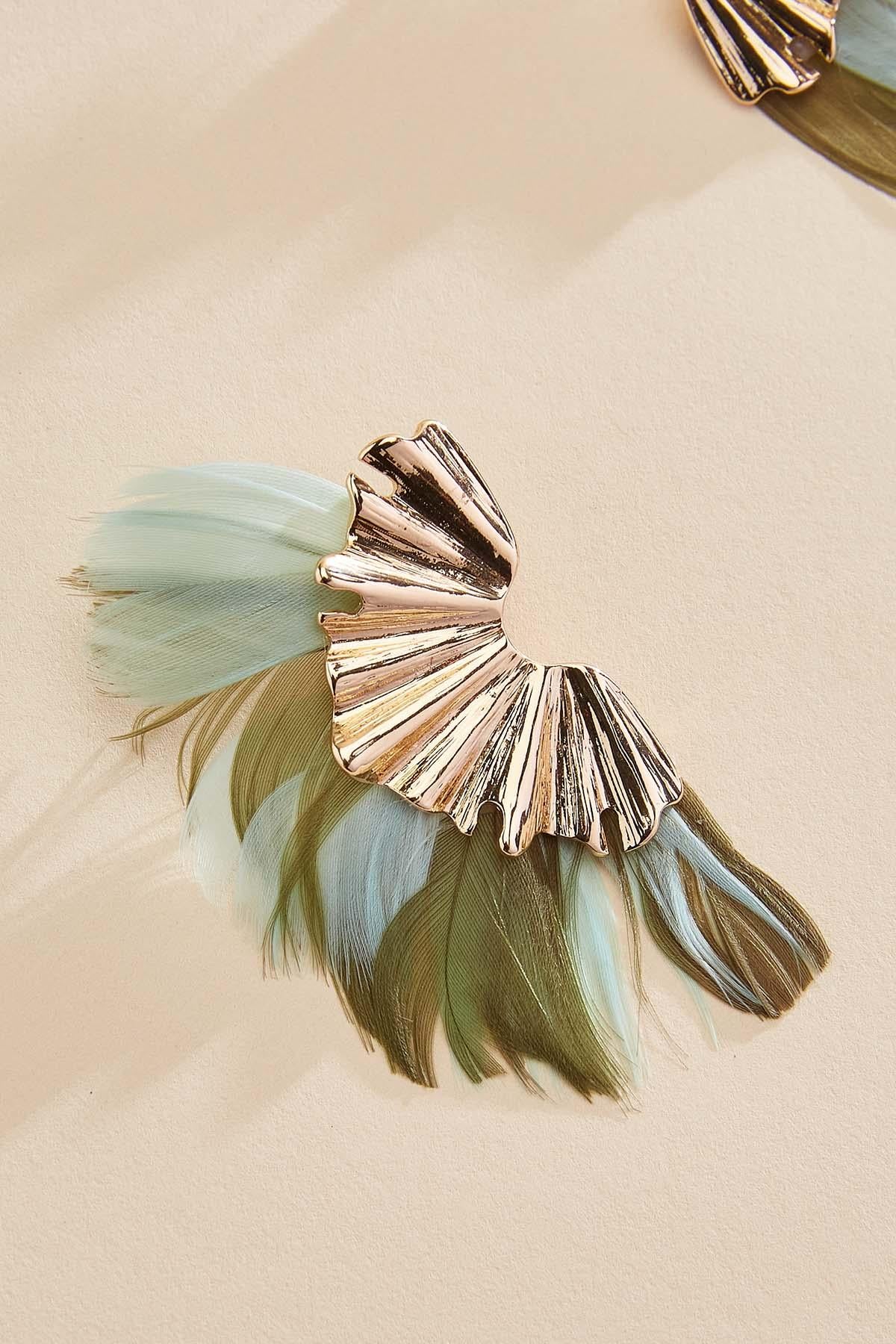 Versona multicolor feather textured wing earrings RIO_TURQ