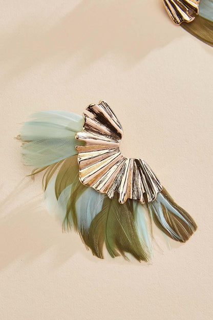 Versona multicolor feather textured wing earrings RIO_TURQ