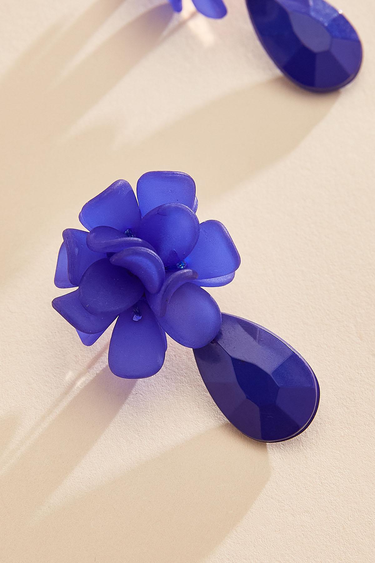 Versona blue lucite floral tear dangly earrings ELECTRIC_STORM