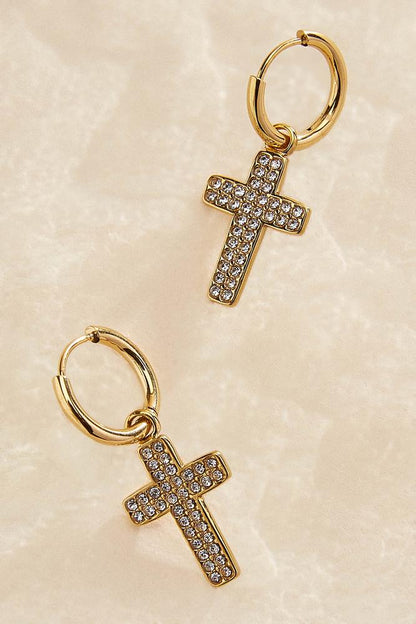 Versona waterproof embellished cross huggie hoop earrings GOLD