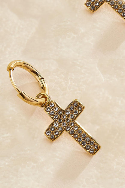 Versona waterproof embellished cross huggie hoop earrings GOLD