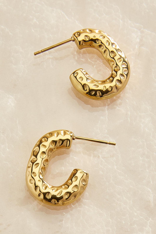 Versona waterproof hammered hoop earrings GOLD