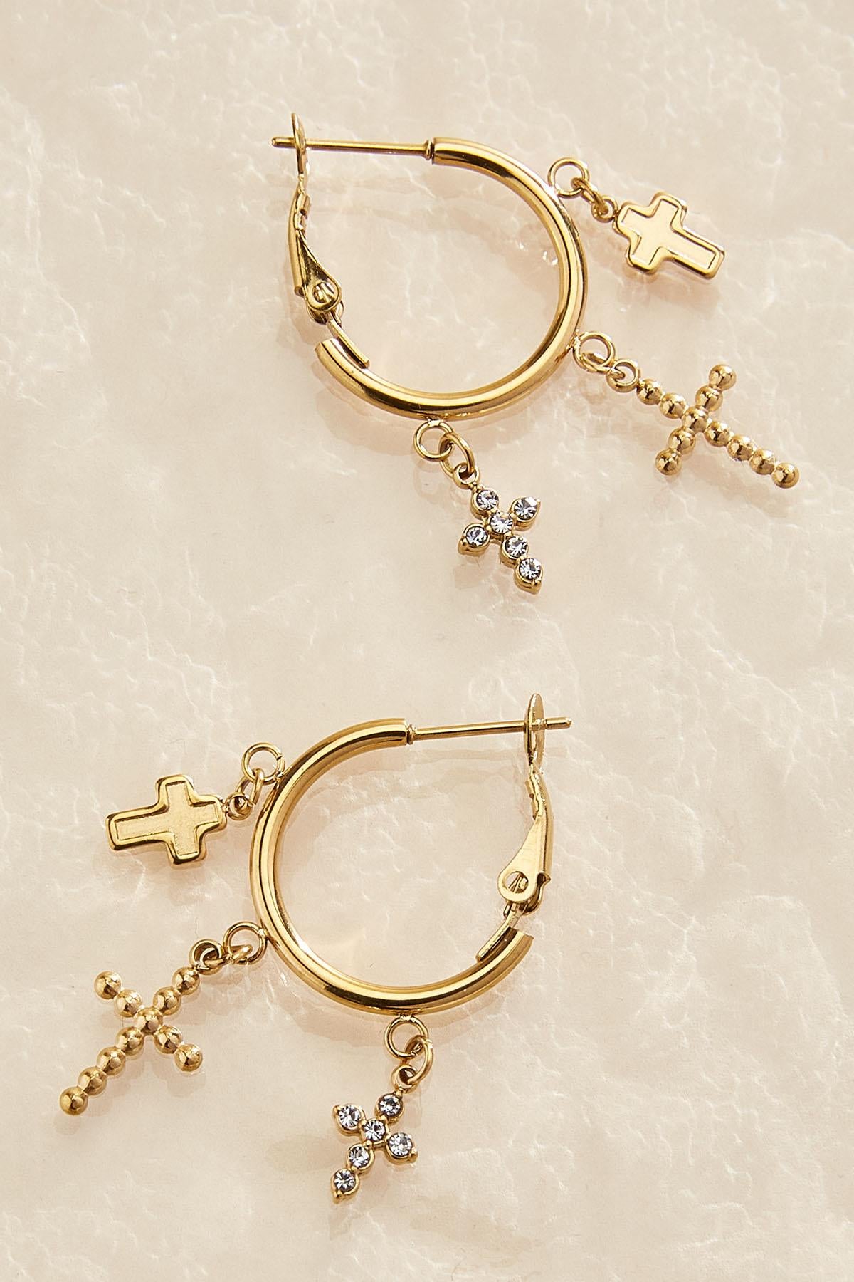 Versona waterproof cross charm hoop earrings GOLD