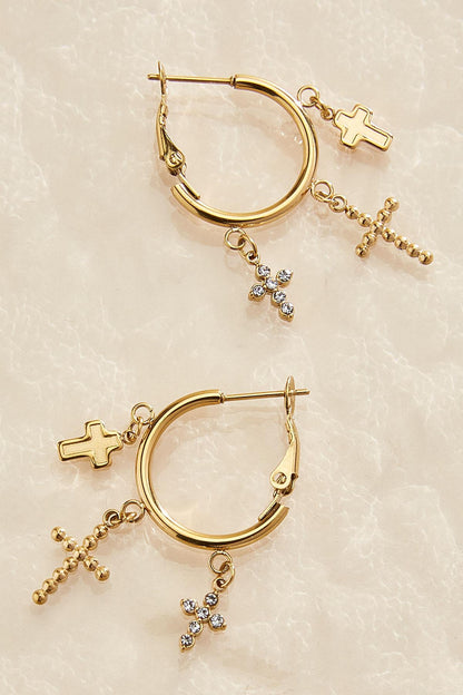 Versona waterproof cross charm hoop earrings GOLD