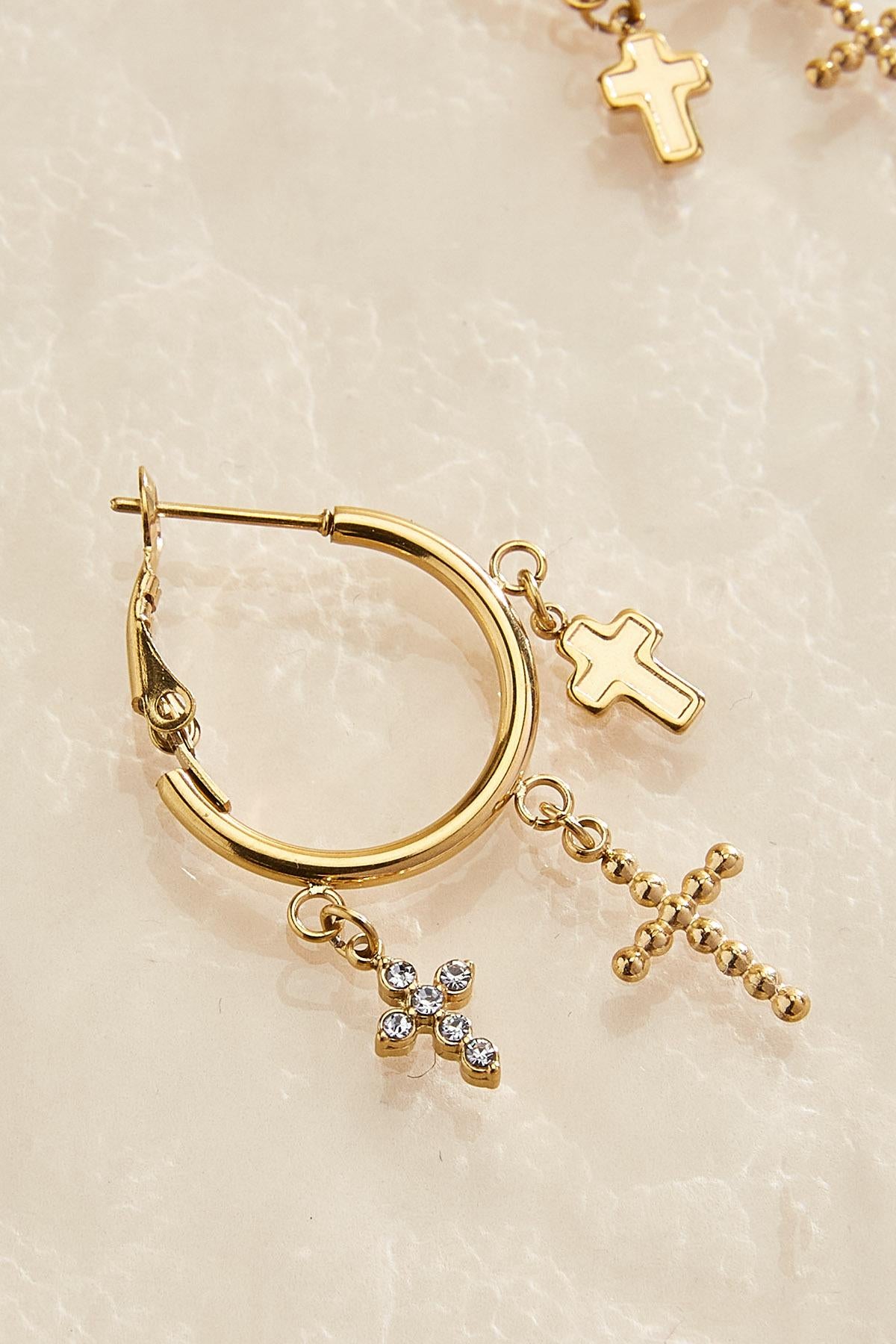 Versona waterproof cross charm hoop earrings GOLD