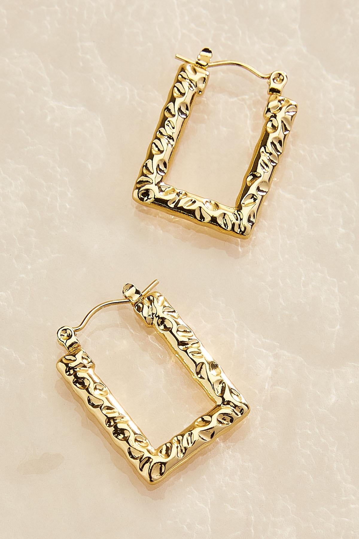 Versona waterproof hammered square hoop earrings GOLD