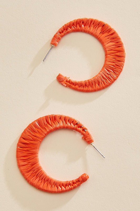 Versona raffia wrapped hoop earrings HOT_CORAL