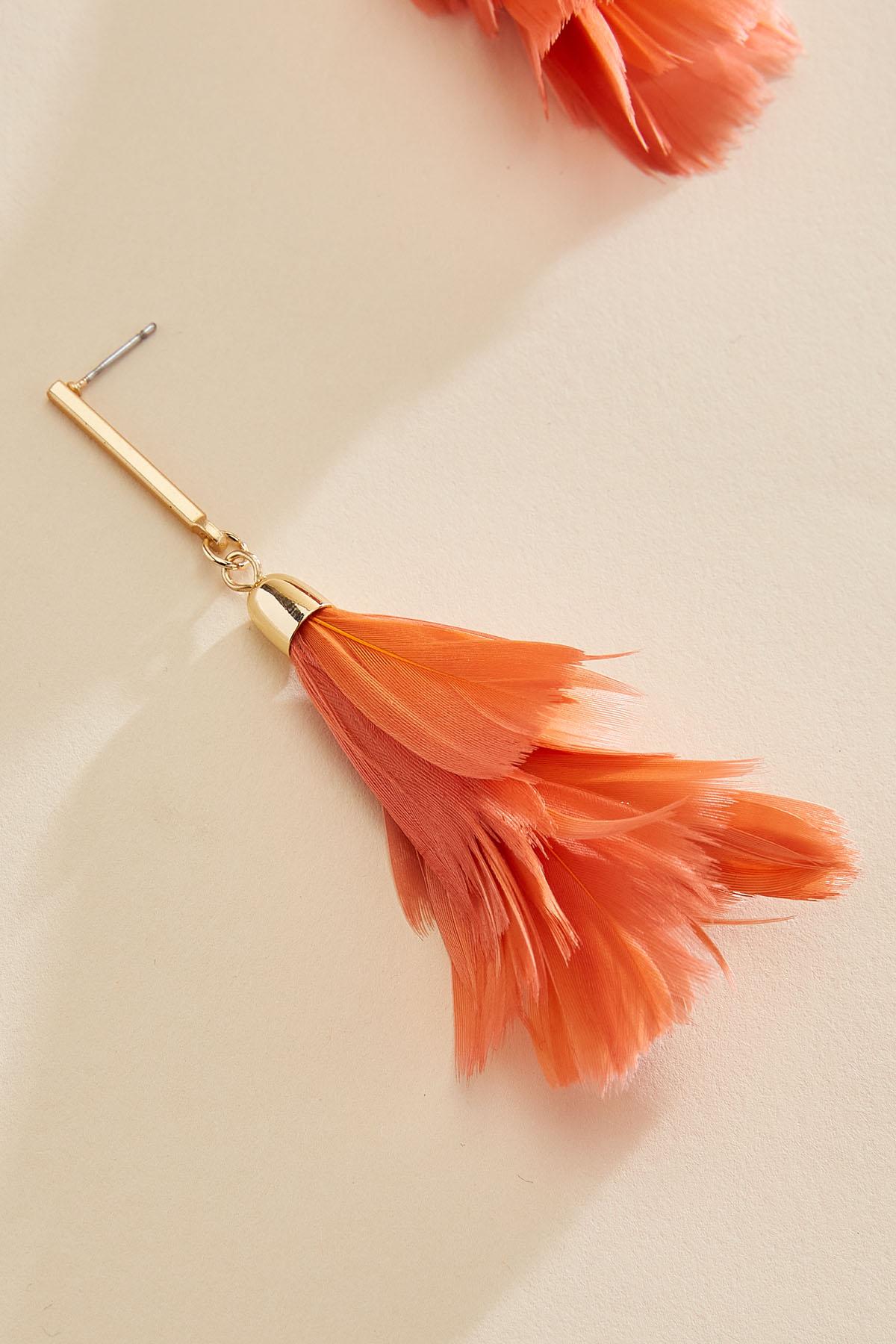 Versona tiered feather tassel earrings HOT_CORAL