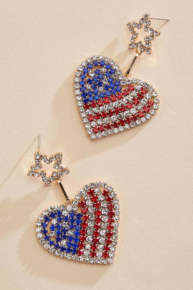 Versona american flag embellished heart earrings RACING_RED