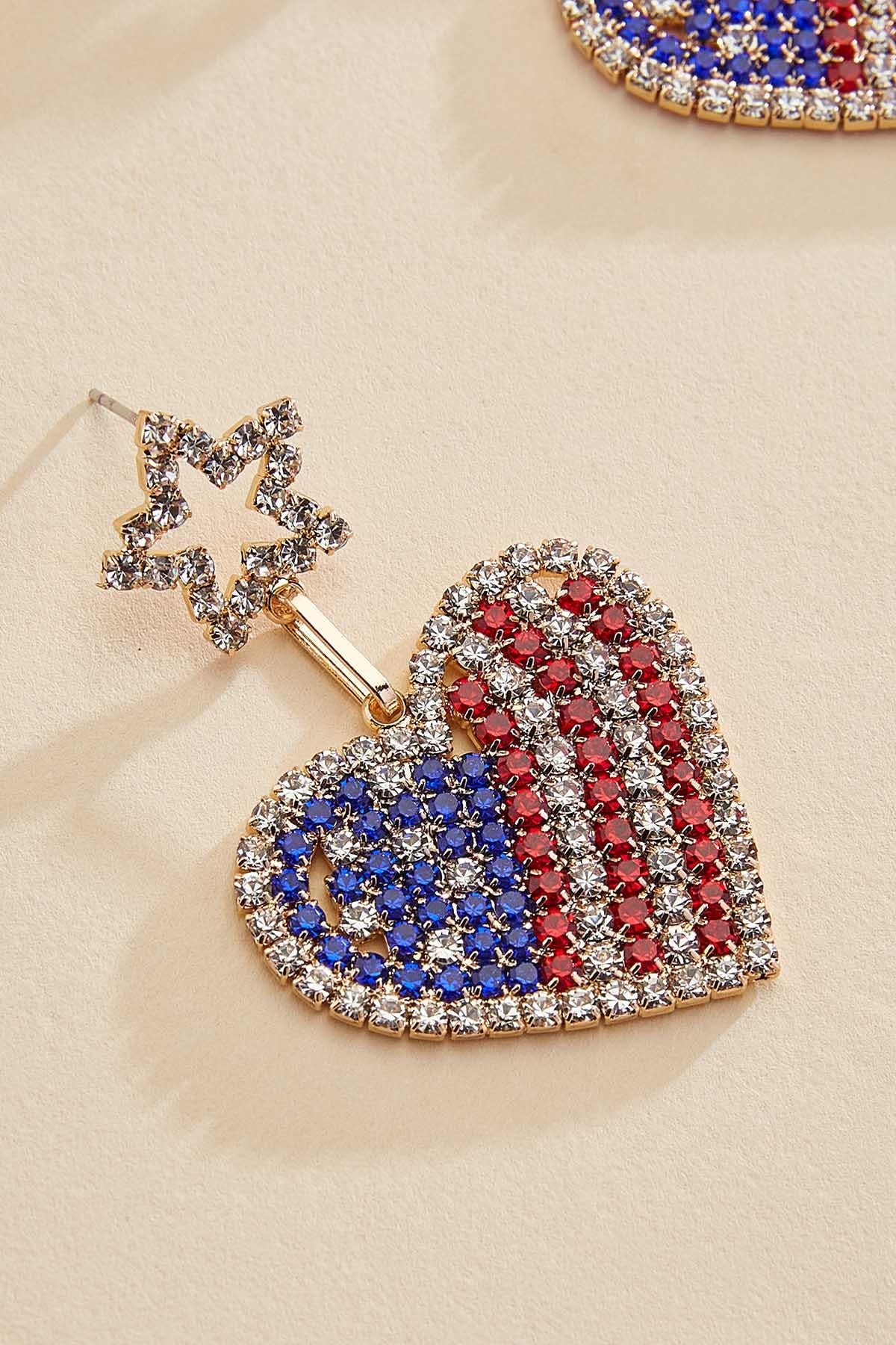 Versona american flag embellished heart earrings RACING_RED