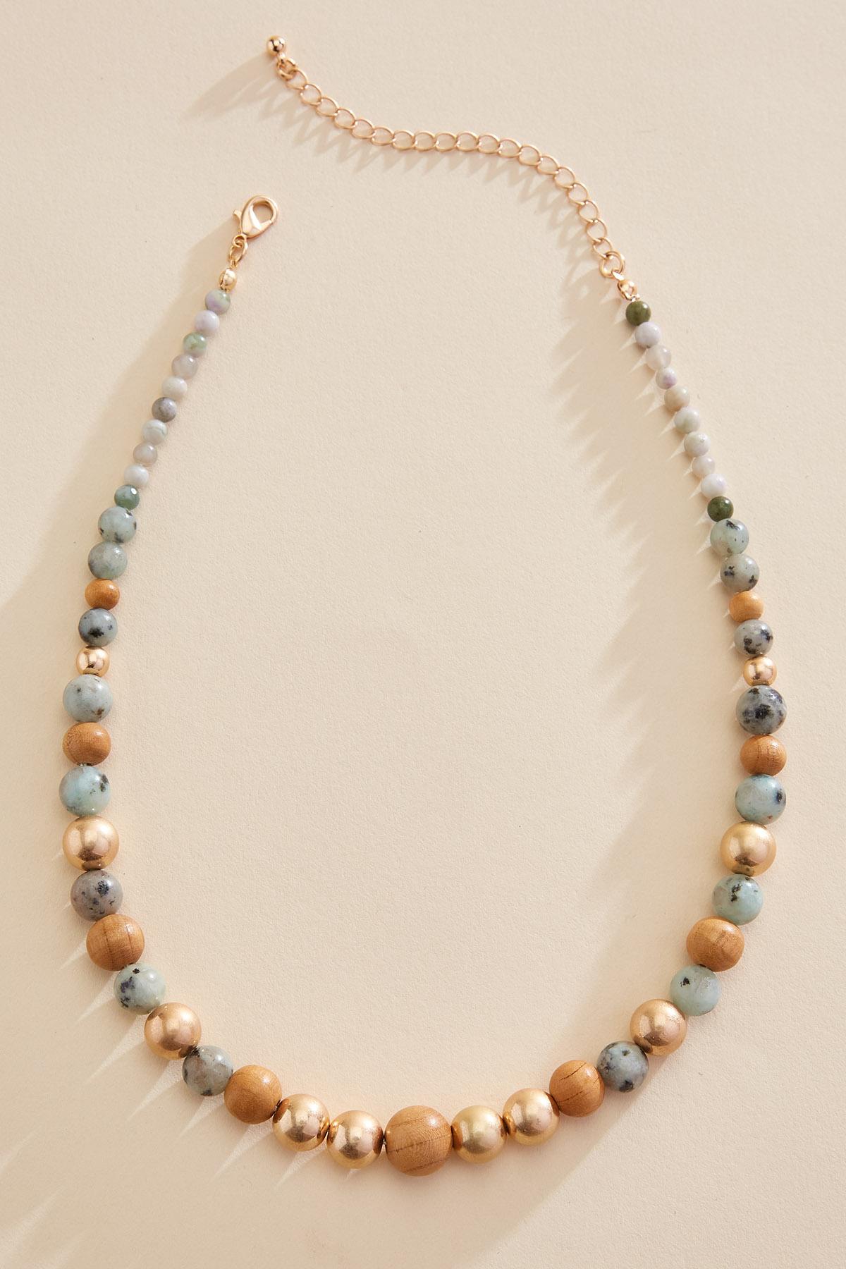Versona wood gold ball beaded necklace RESEDA