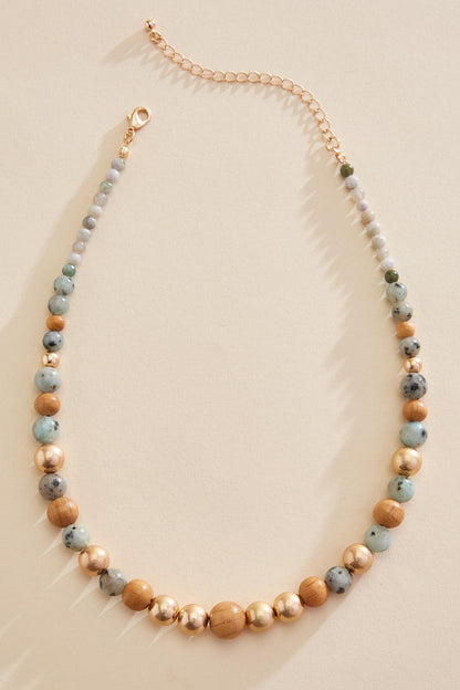 Versona wood gold ball beaded necklace RESEDA