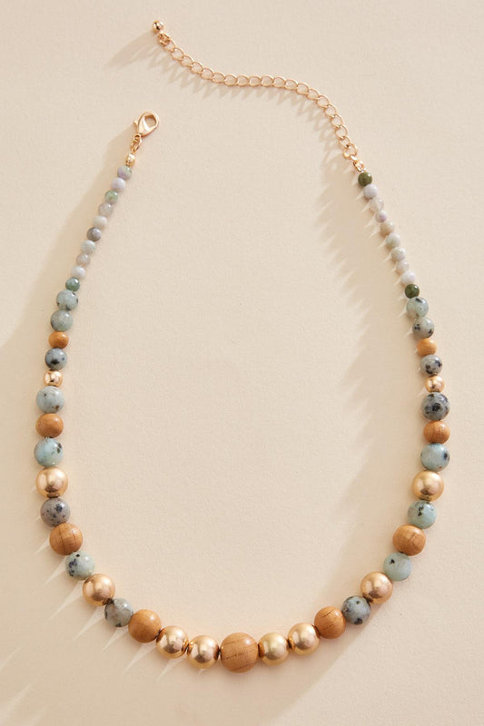 Versona wood gold ball beaded necklace RESEDA