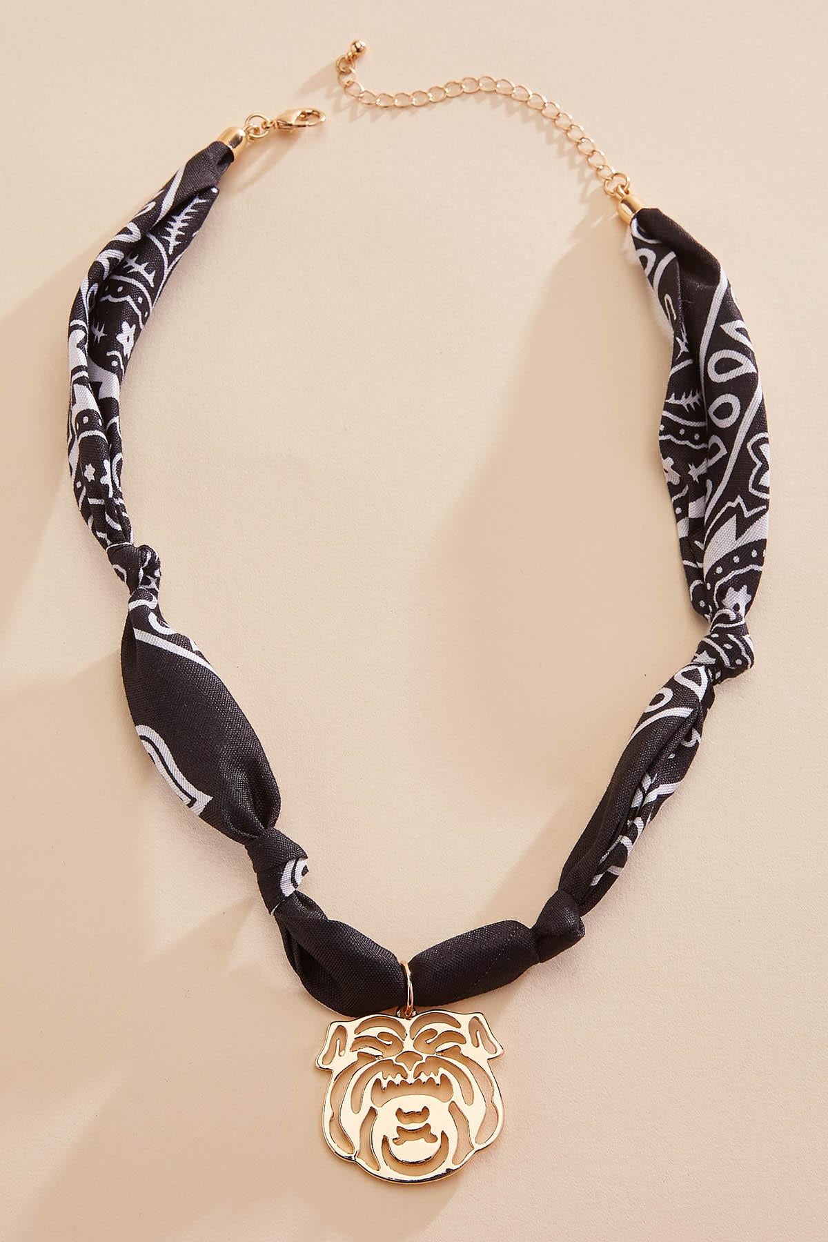 Versona bulldog printed scarf chain necklace IDEAL_BLACK