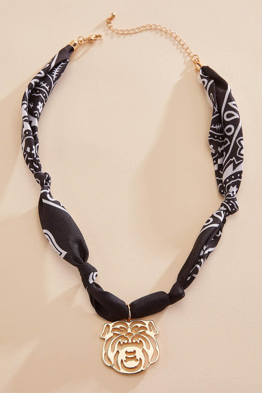 Versona bulldog printed scarf chain necklace IDEAL_BLACK