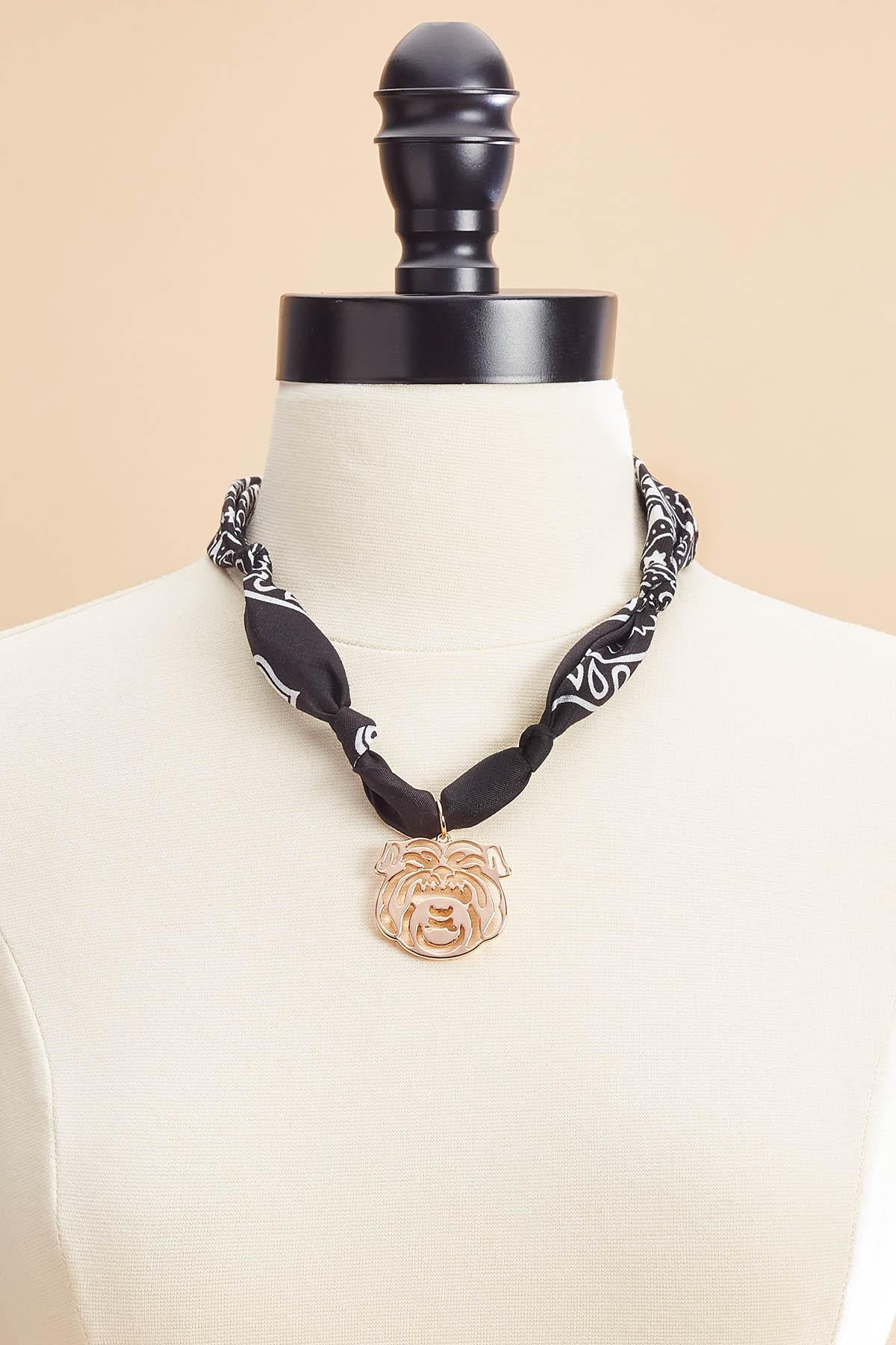 Versona bulldog printed scarf chain necklace IDEAL_BLACK