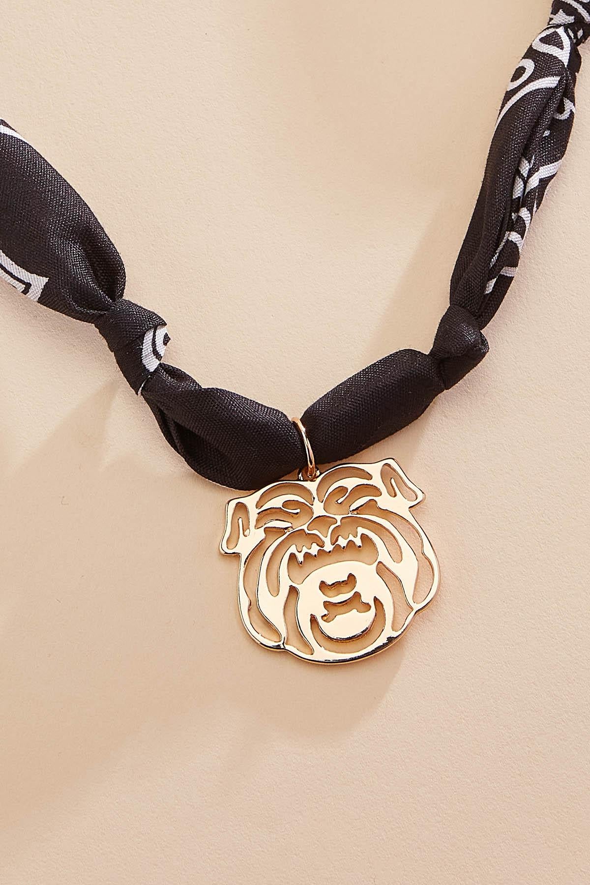 Versona bulldog printed scarf chain necklace IDEAL_BLACK