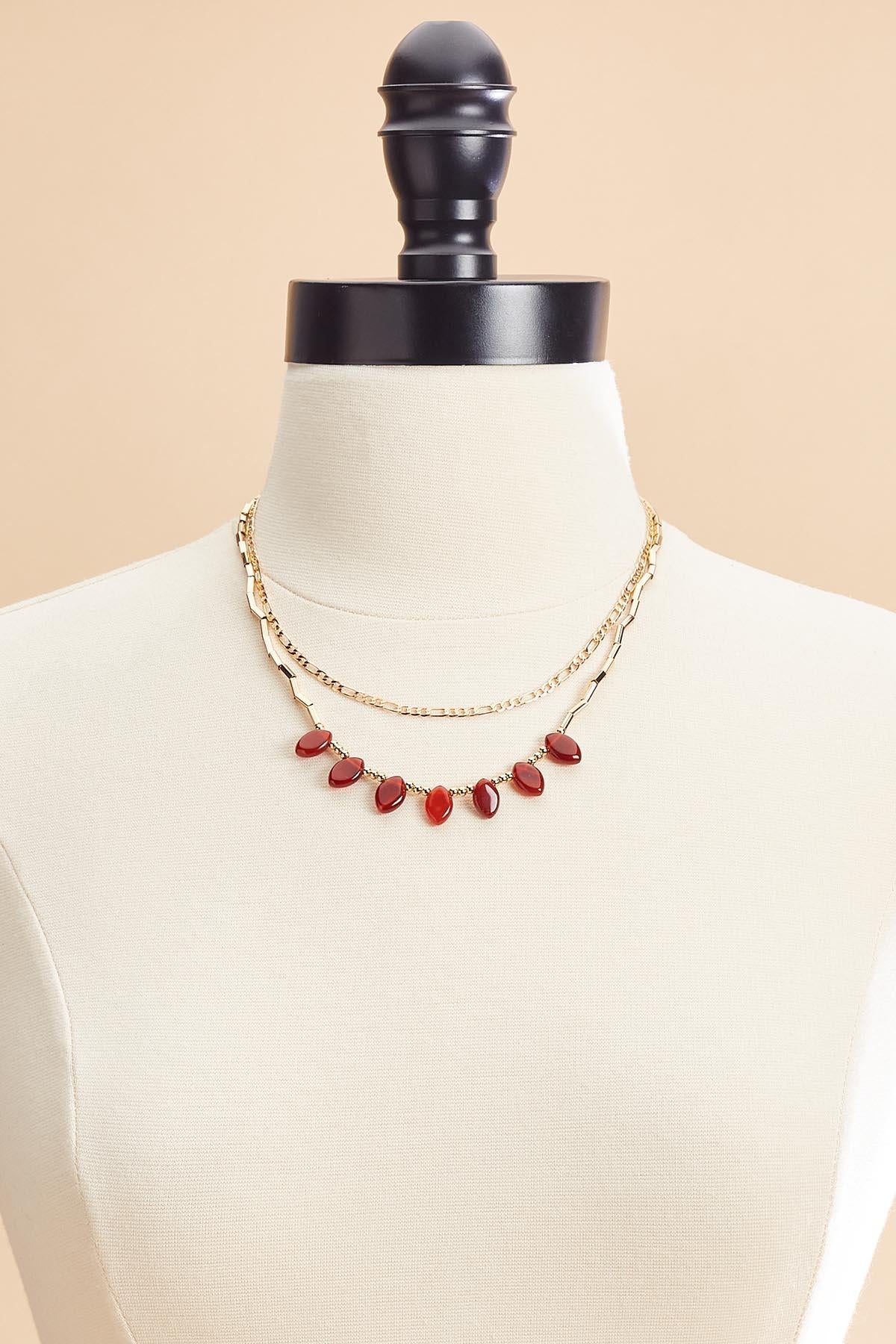 Versona semi- precious oval stone layered necklace HABANERO