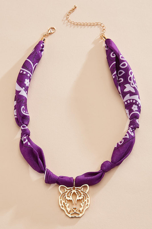 Versona tiger printed scarf chain necklace TILLANDSIA_PURPLE