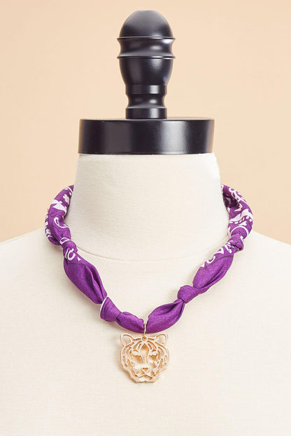 Versona tiger printed scarf chain necklace TILLANDSIA_PURPLE