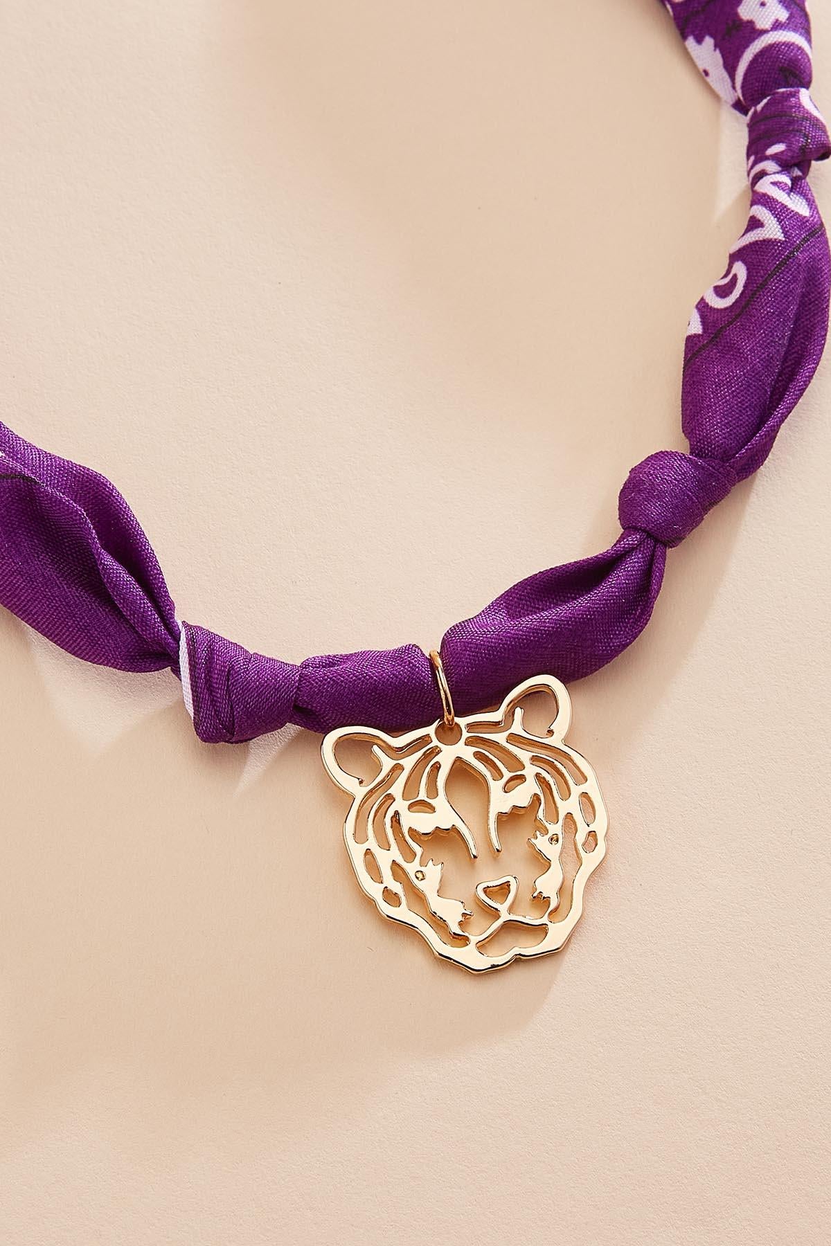 Versona tiger printed scarf chain necklace TILLANDSIA_PURPLE