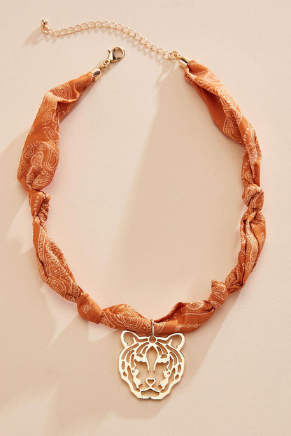 Versona tiger printed scarf chain necklace TILLANDSIA_PURPLE