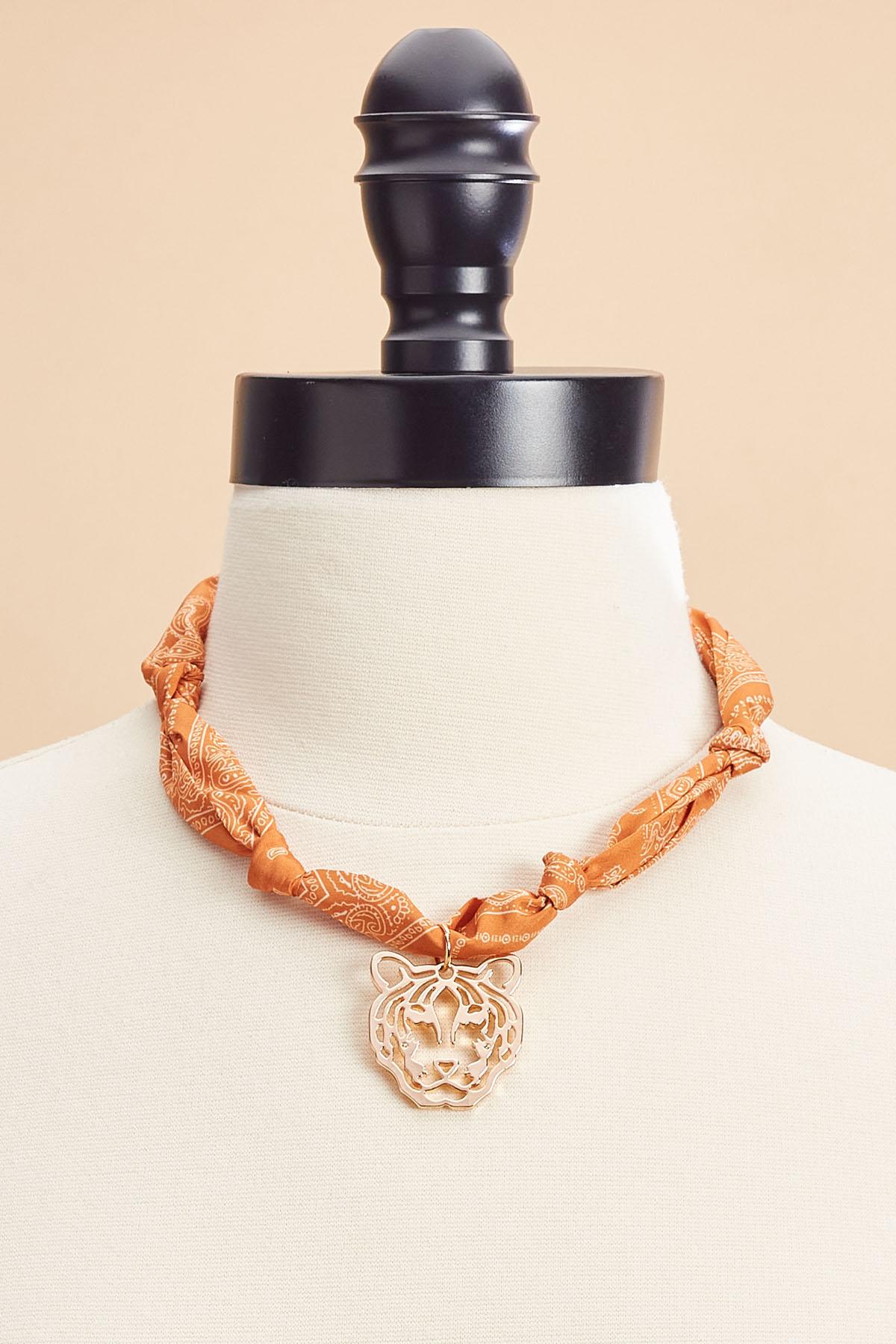 Versona tiger printed scarf chain necklace TILLANDSIA_PURPLE