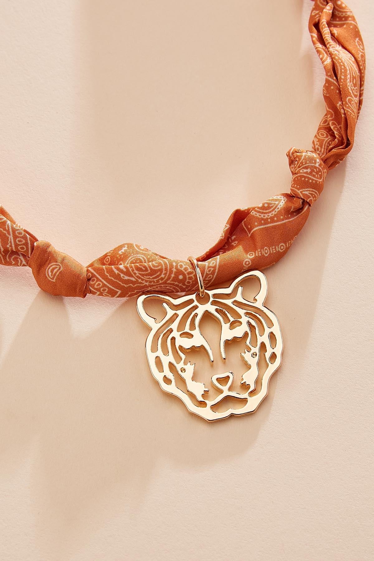 Versona tiger printed scarf chain necklace TILLANDSIA_PURPLE