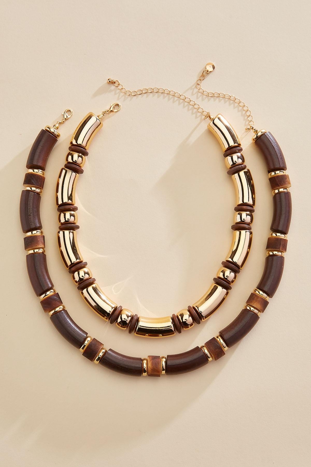 Versona wood tube beaded necklace set TORTOISE_SHELL