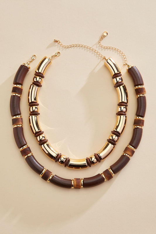 Versona wood tube beaded necklace set TORTOISE_SHELL