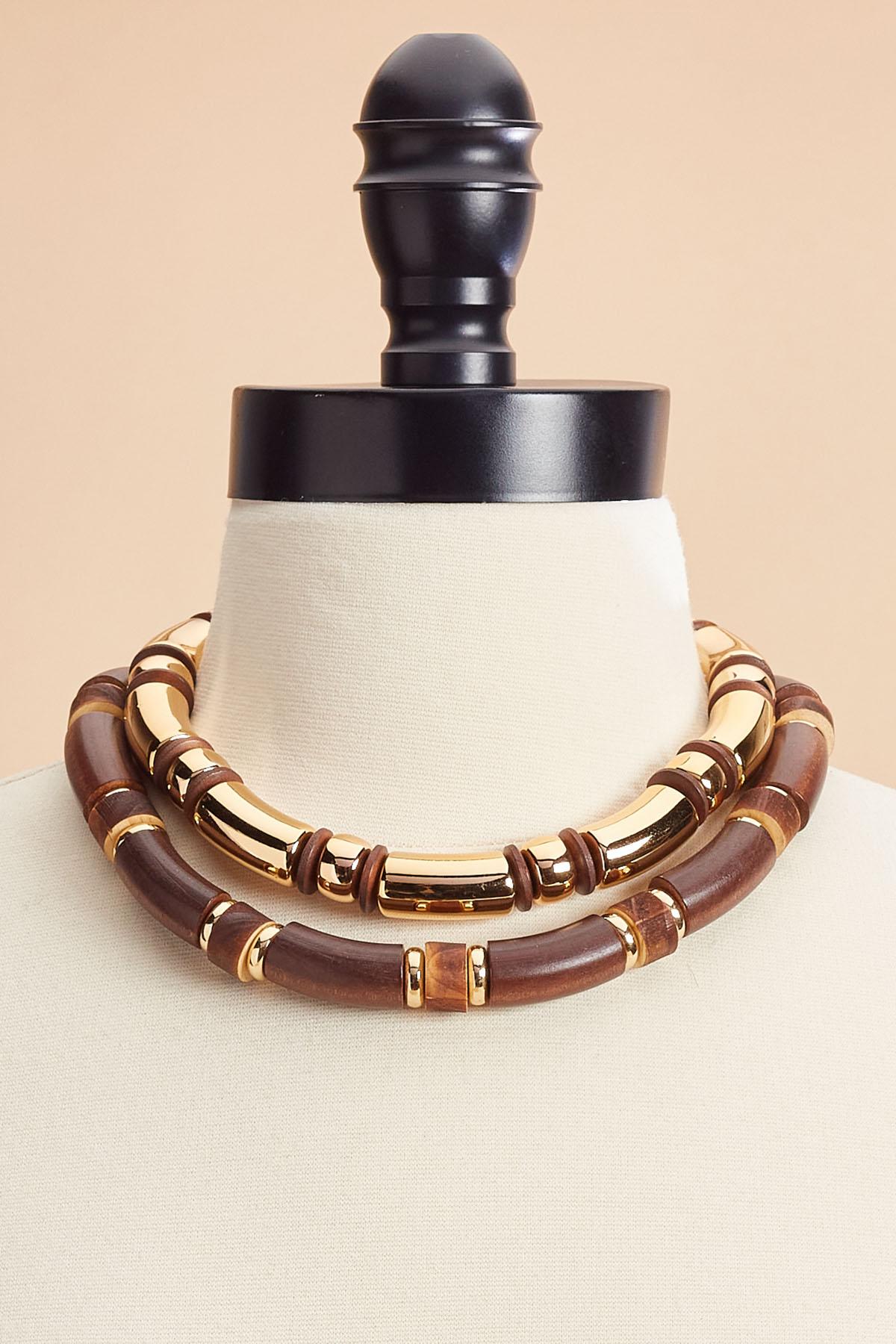 Versona wood tube beaded necklace set TORTOISE_SHELL