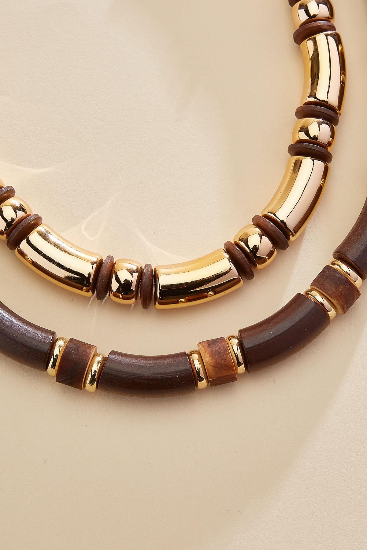 Versona wood tube beaded necklace set TORTOISE_SHELL