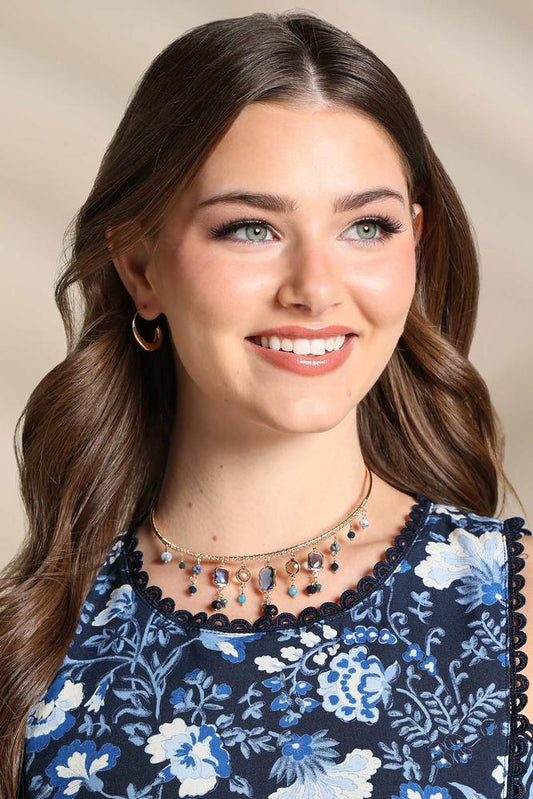 Versona glass charm gold collar necklace MARITIME_BLUE