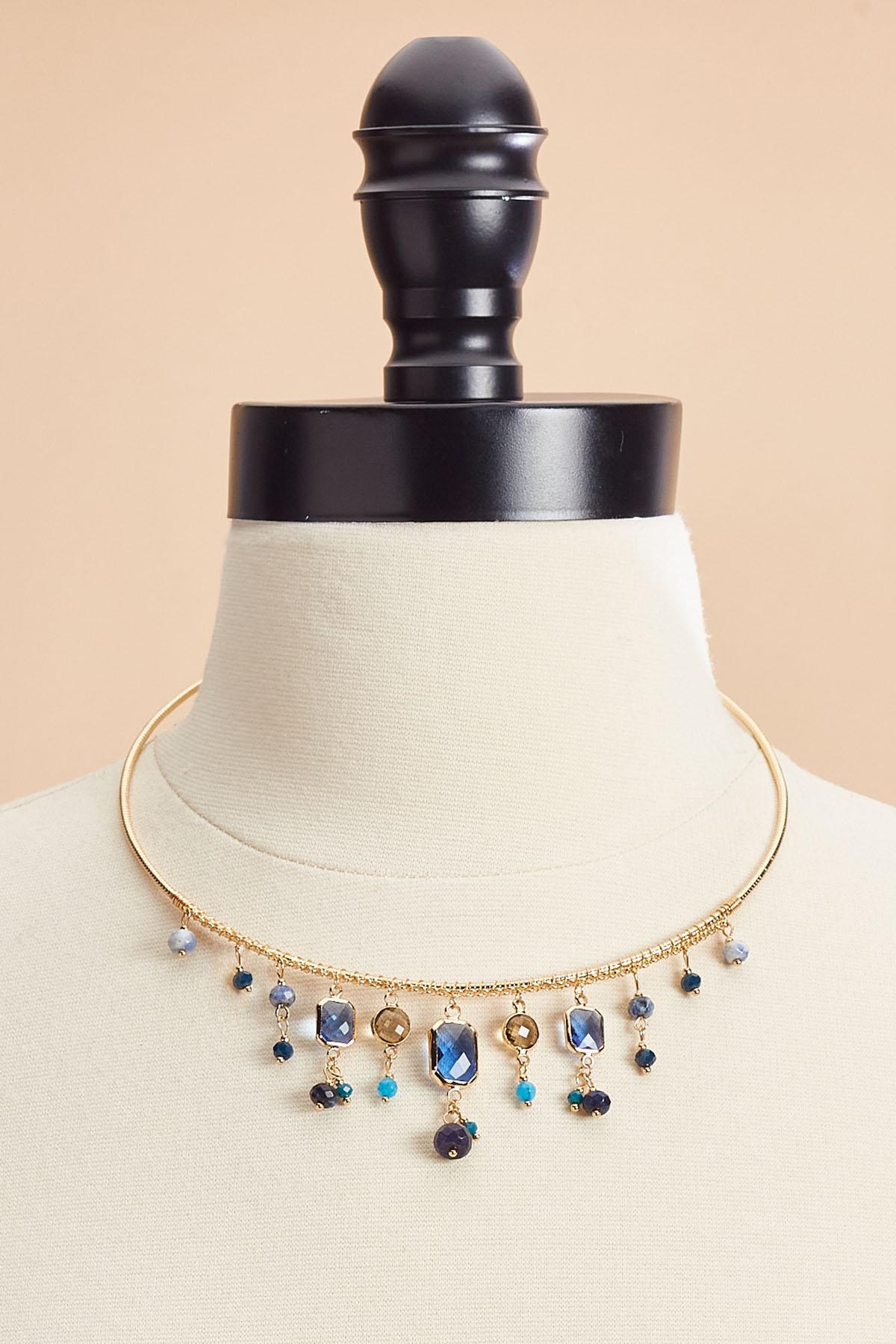 Versona glass charm gold collar necklace MARITIME_BLUE