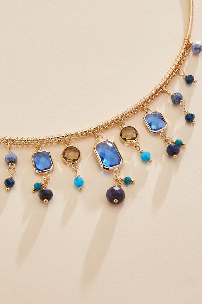 Versona glass charm gold collar necklace MARITIME_BLUE